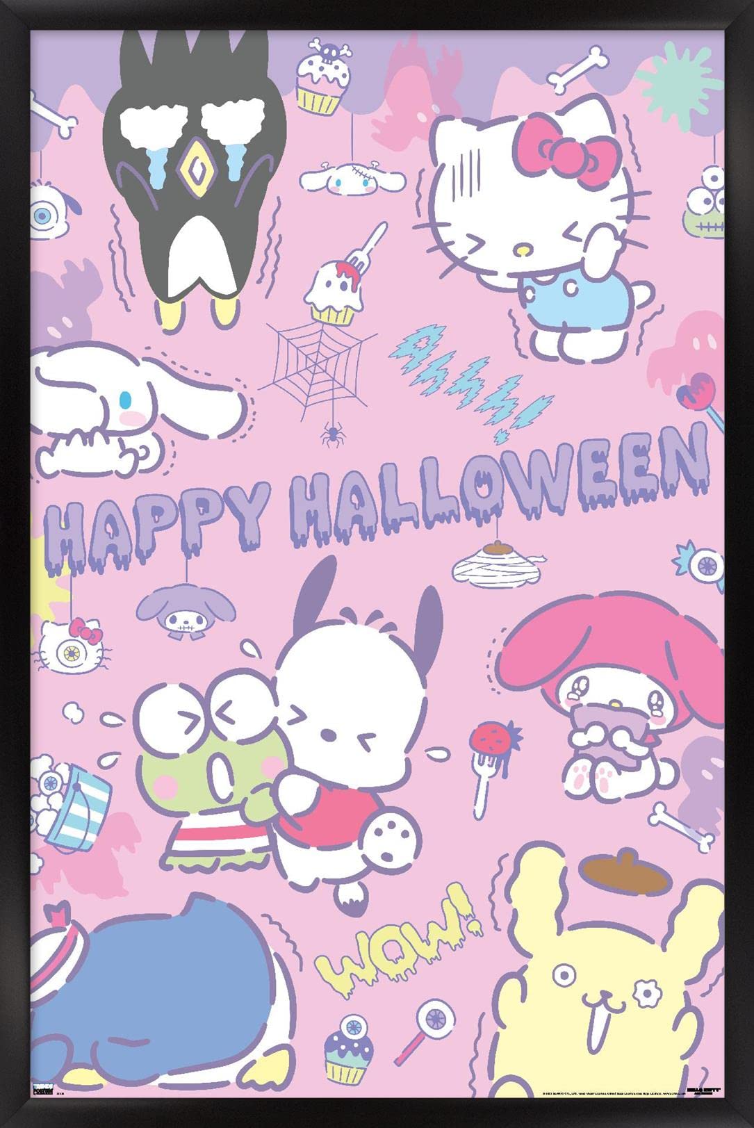 1085x1623 Trends International Hello Kitty and Friends: 20 Kawaii Horror Wall Poster, 22.4L x 14.7W, Black Framed Version: Posters & Prints