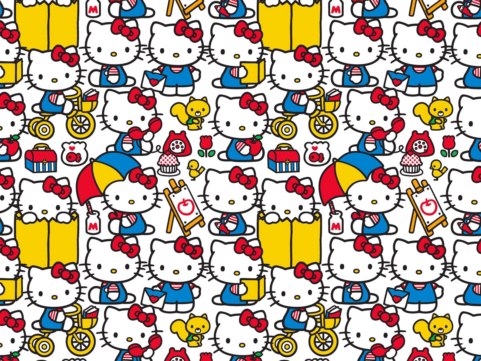 2000x1500 Hello Kitty fabric - Hello Kitty at play packed on white - 100% cotton quilting fabric