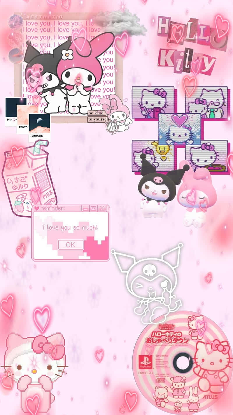 800x1422 Download Hello Kitty Friends Pink Collage Aesthetic Wallpaper