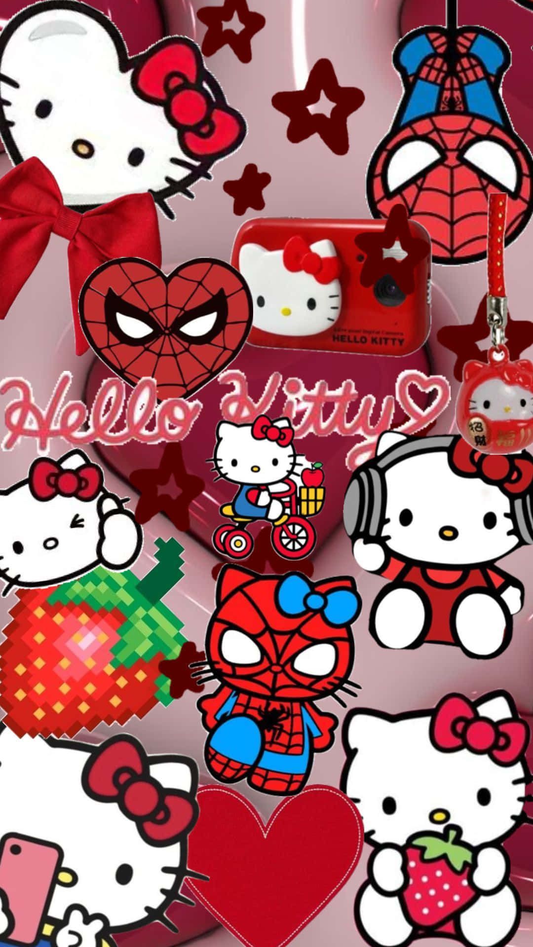 1080x1920 Download Hello Kitty Spiderman Crossover Collage Wallpaper
