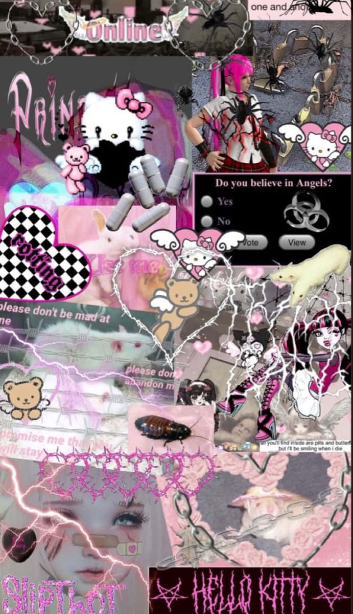 691x1200 Download Emo Hello Kitty Cool Collage Wallpaper