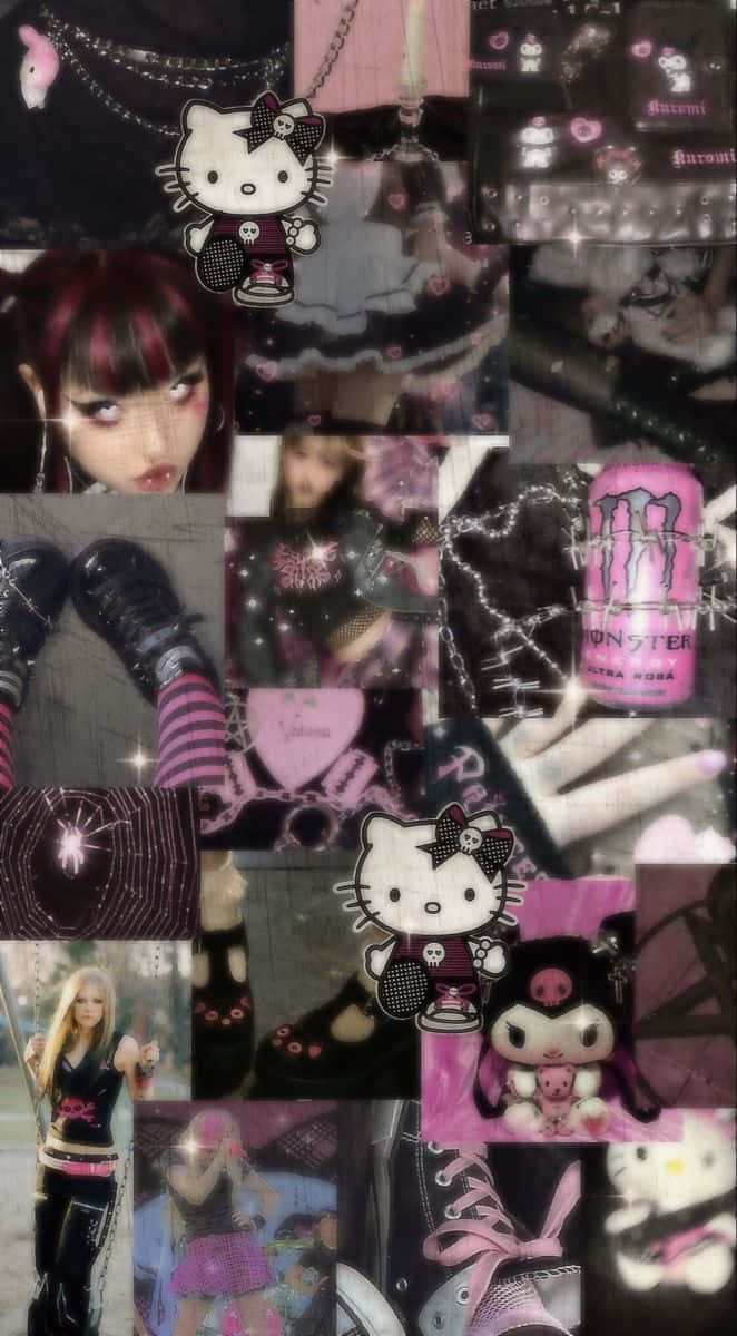 662x1200 Download Goth Hello Kitty Collage Aesthetic Wallpaper