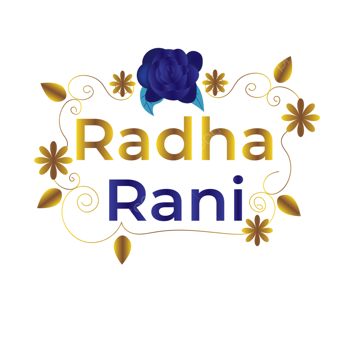 1200x1200 Radha Rani In Golden And Blue Color With Stylish Flower Border Transparent Background, Radha, Radharani, Radha Rani PNG and Vector with Transparent Background for Free Download