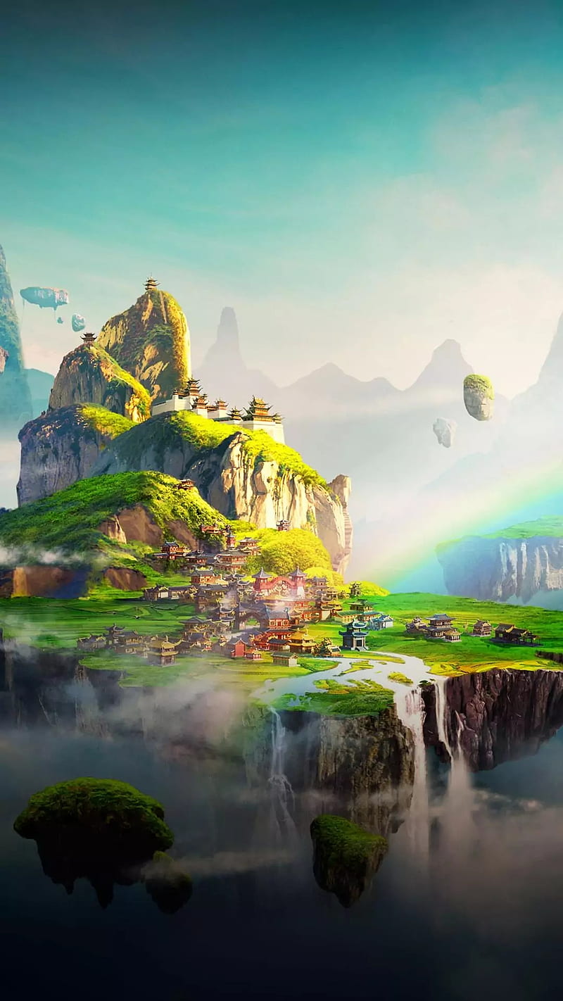 800x1422 Heaven, gaming, heaven, hills, temples, HD phone wallpaper