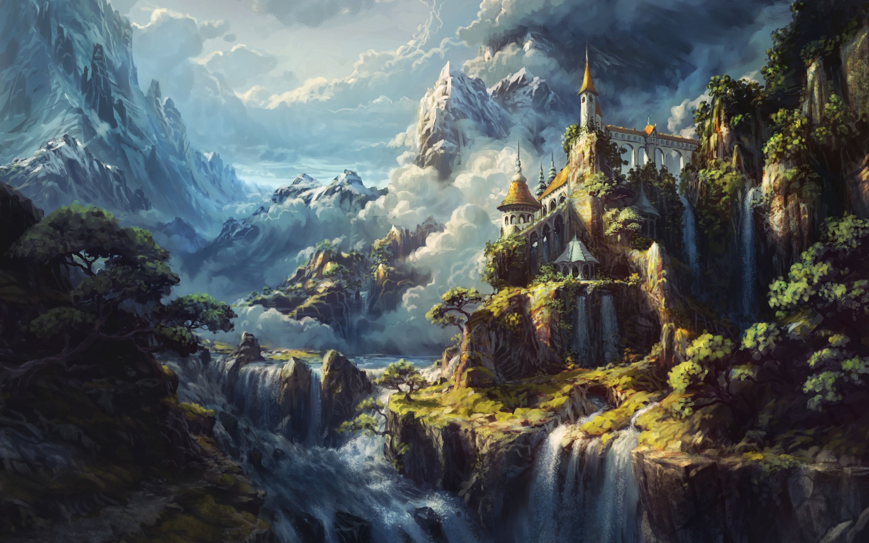 2880x1800 Castle Wallpaper 4K, Waterfalls, Surreal