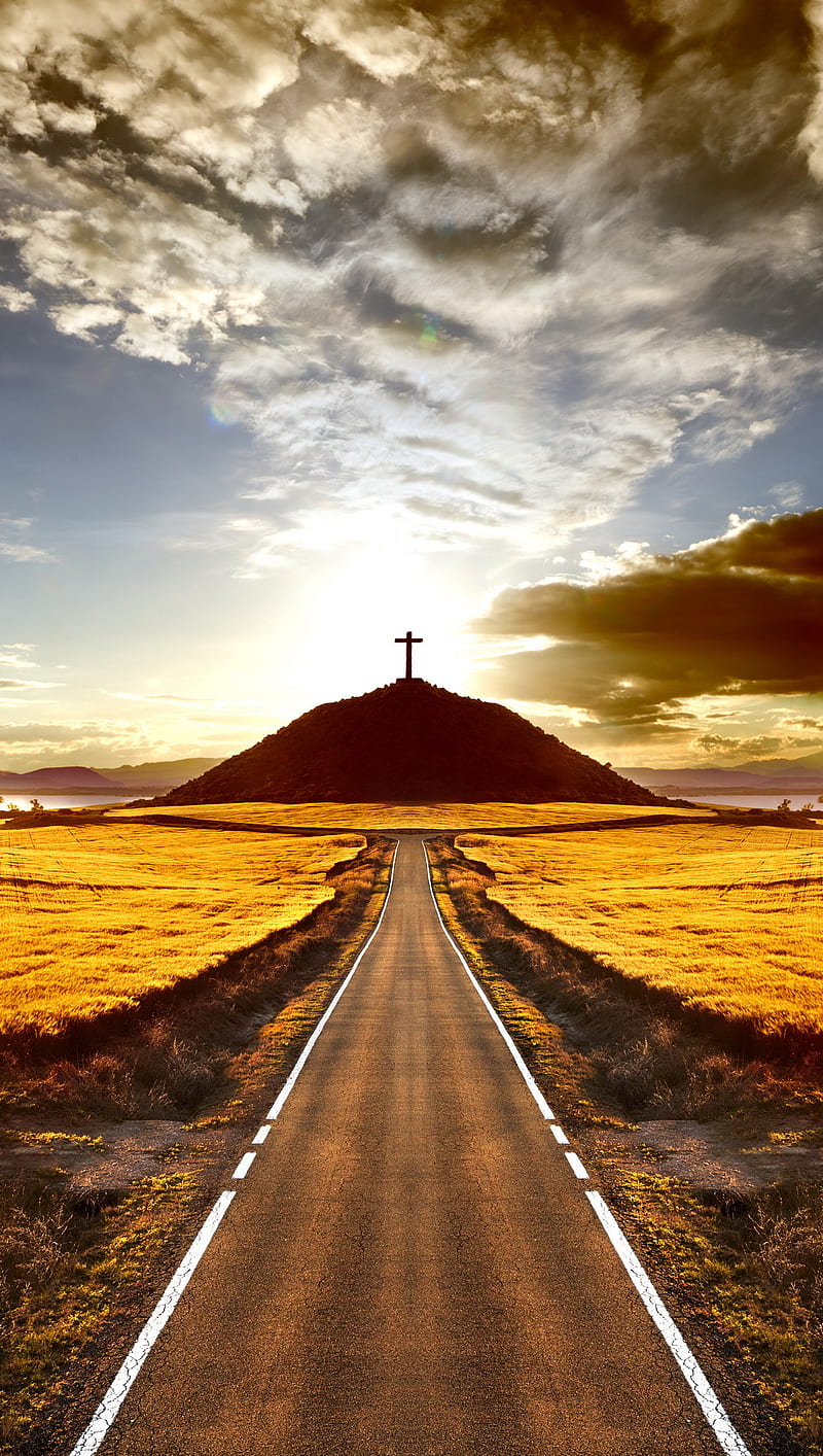 800x1414 Road To Heaven, abstract, cross, landscape, mountain, nature, path, HD phone wallpaper