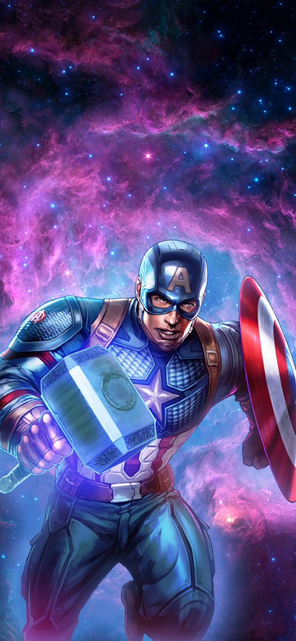 1000x2163 Download Captain America Shield iPhone Mjolnir Galaxy Aesthetic Wallpaper