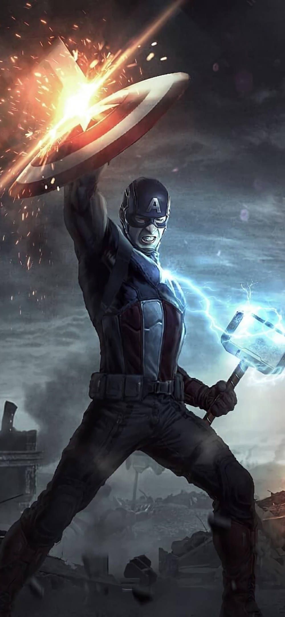 1000x2164 Download Captain America Shield iPhone With Mjolnir Wallpaper