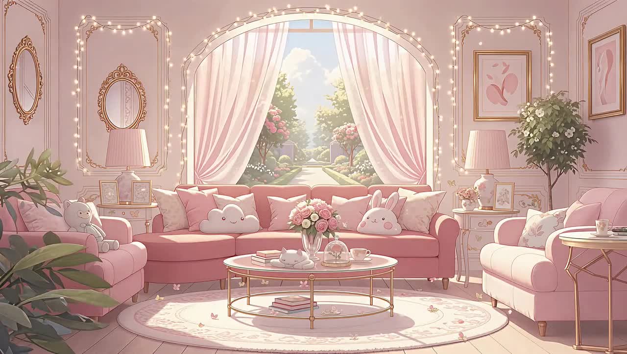 1280x724 Pink Aesthetic Animated Wallpaper, Cozy Bedroom, Vtuber Twitch Stream Overlay (Digital Download)