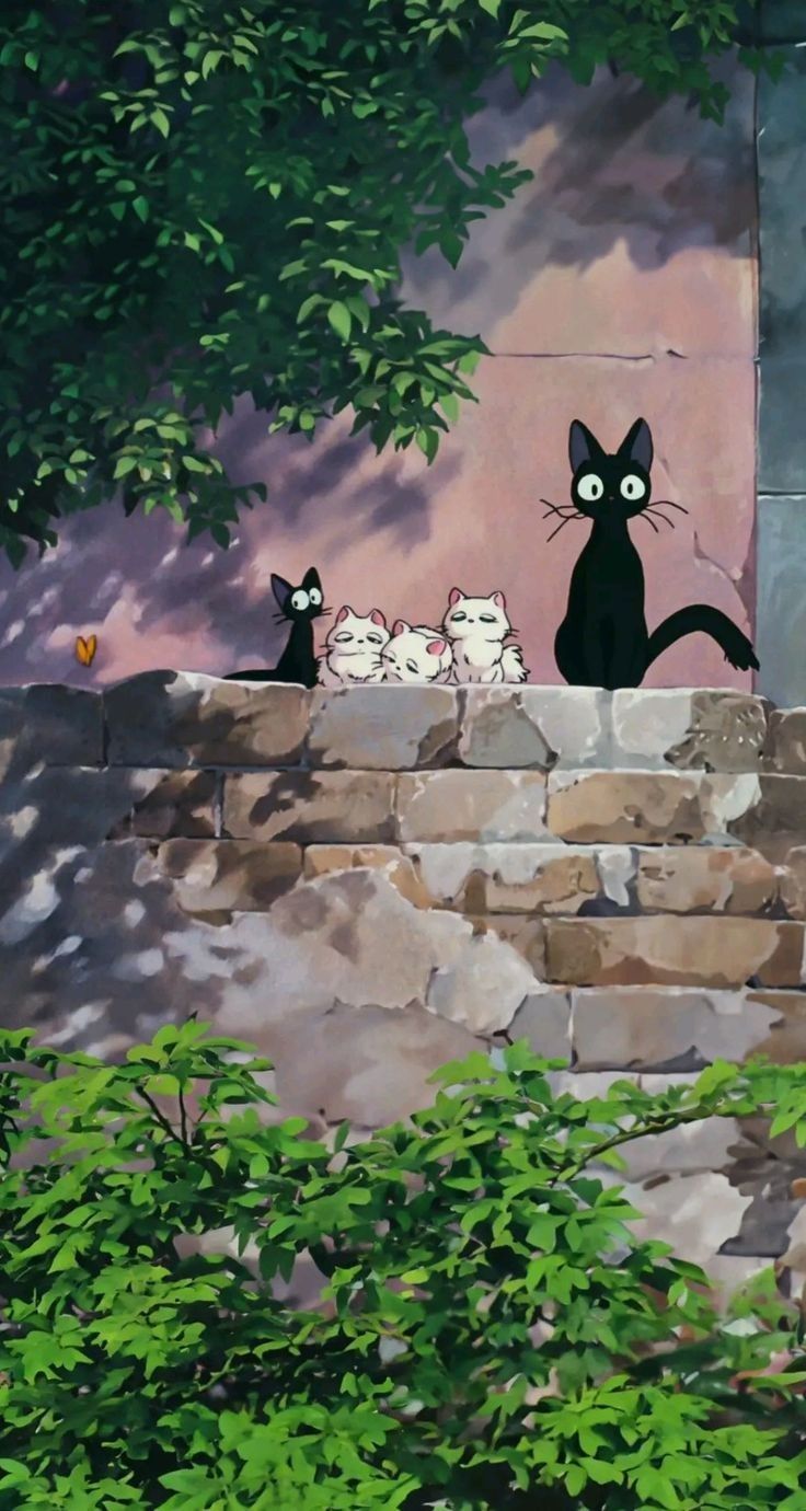 736x1380 Cartoon cat family in a garden