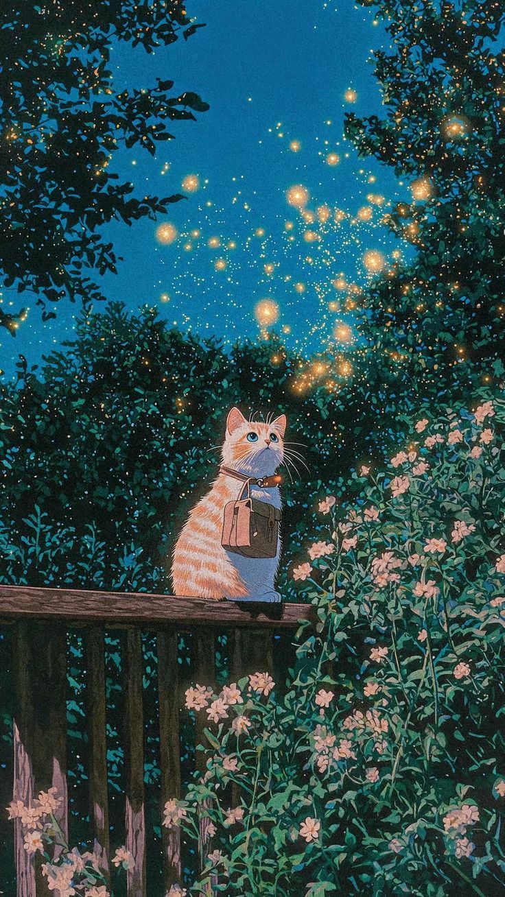 736x1308 Nature background cat painting. Studio ghibli cat wallpaper, Cat aesthetic wallpaper, Cute wallpaper