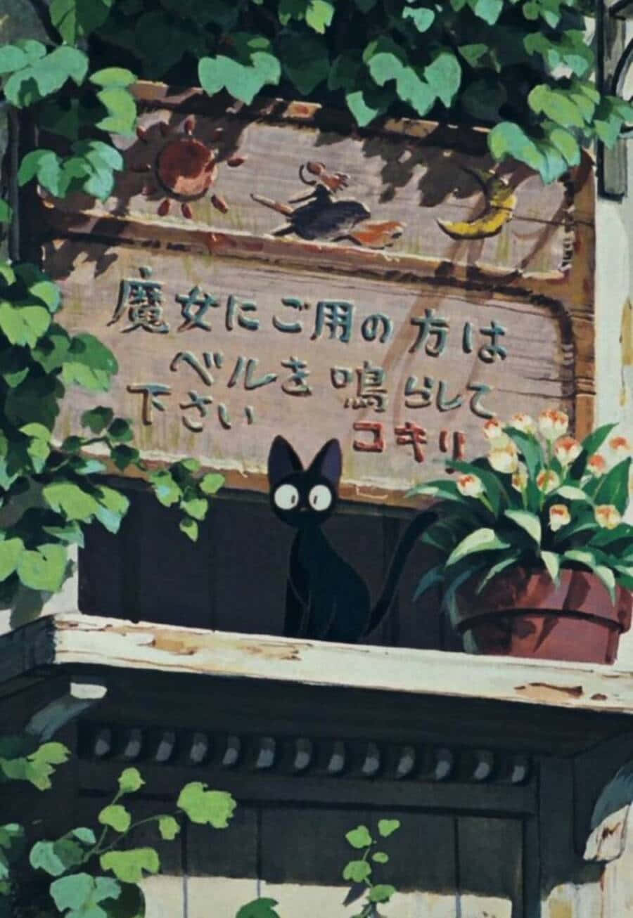900x1306 Download Jiji Cat, the Charming Black Cat from Studio Ghibli's Animated Classic, Kiki's Delivery Service Wallpaper