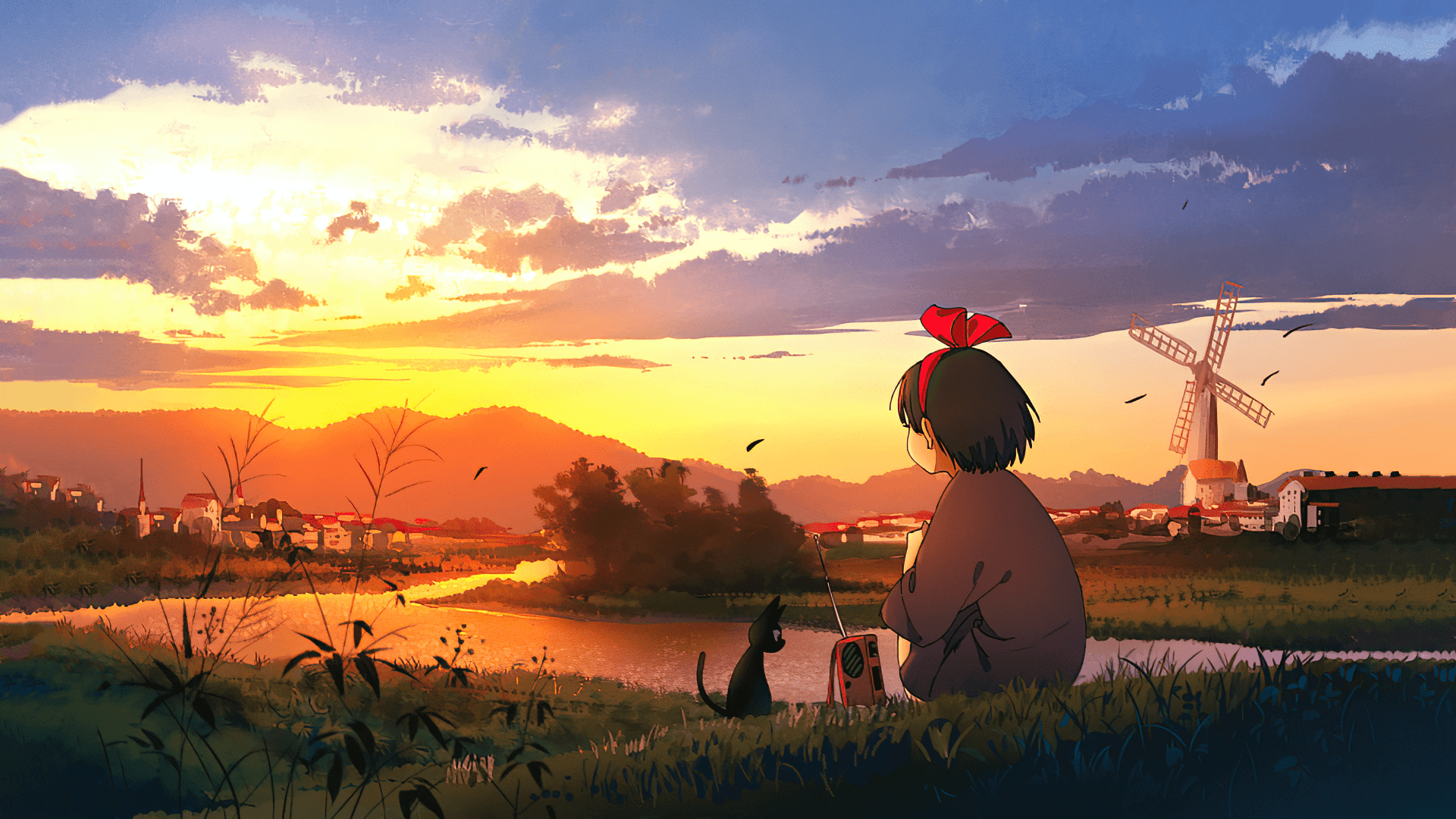 1920x1080 Kiki's Delivery Service 4K Ultra HD Studio Ghibli Sunset Wallpaperx2160