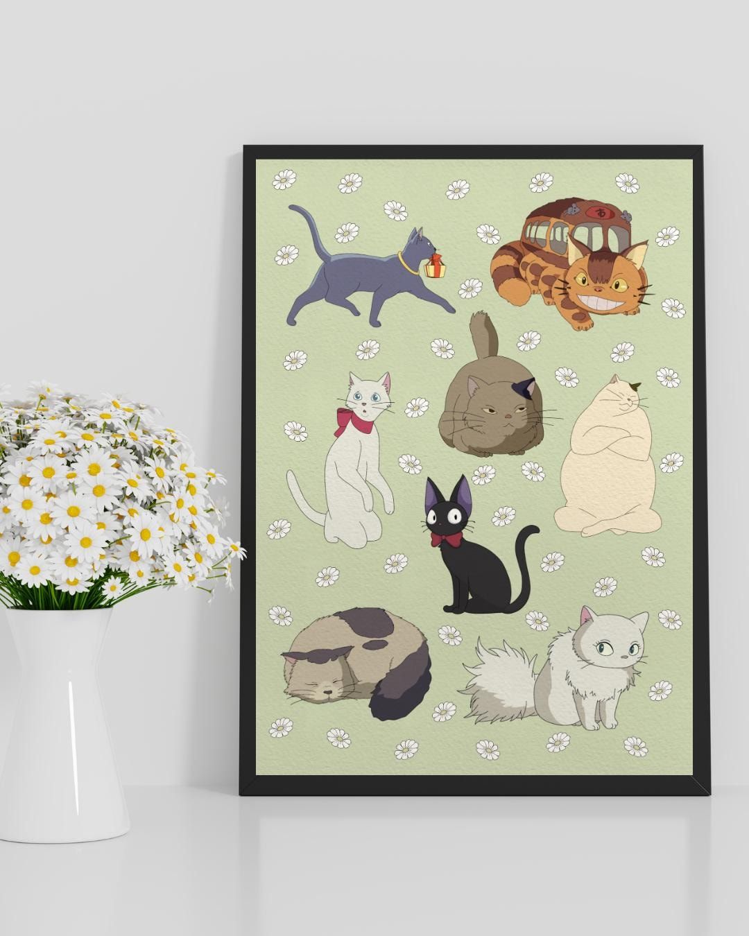 1080x1350 Studio Ghibli Cats Art Print: Whimsical Anime Decor