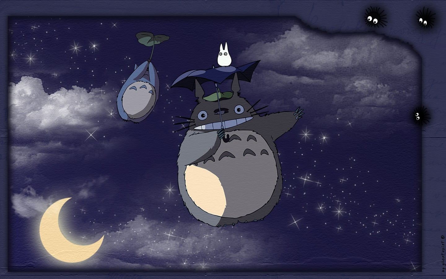 1440x900 Cat flying with holding umbrella artwork, anime, Studio Ghibli, My Neighbor Totoro HD wallpaper
