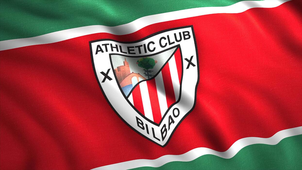 1244x700 The red Logo of Athletic Club Bilbao. Motion .Red animation with the symbol of Bilbao a Spanish professional football player in the Spanish Example