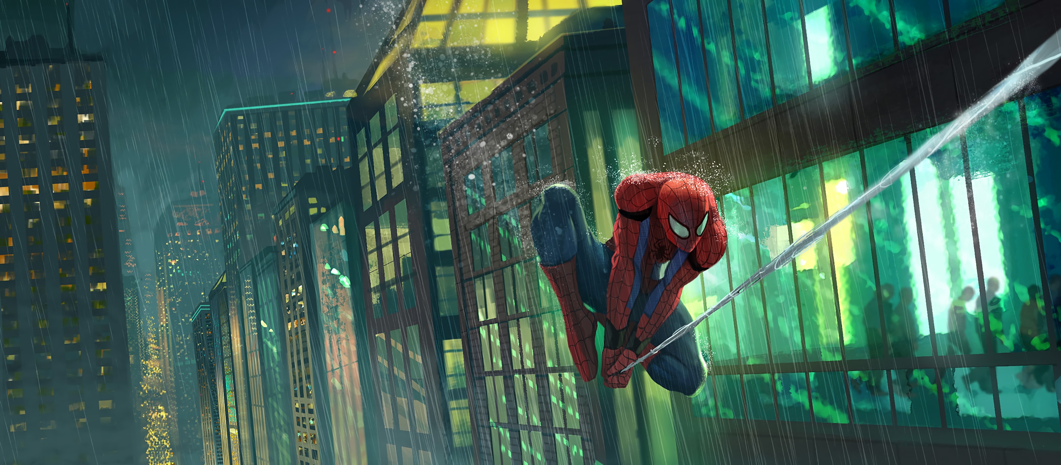 3600x1578 Spider Man Flying in Rain Wallpaper, HD Superheroes 4K Wallpaper, Image and Background