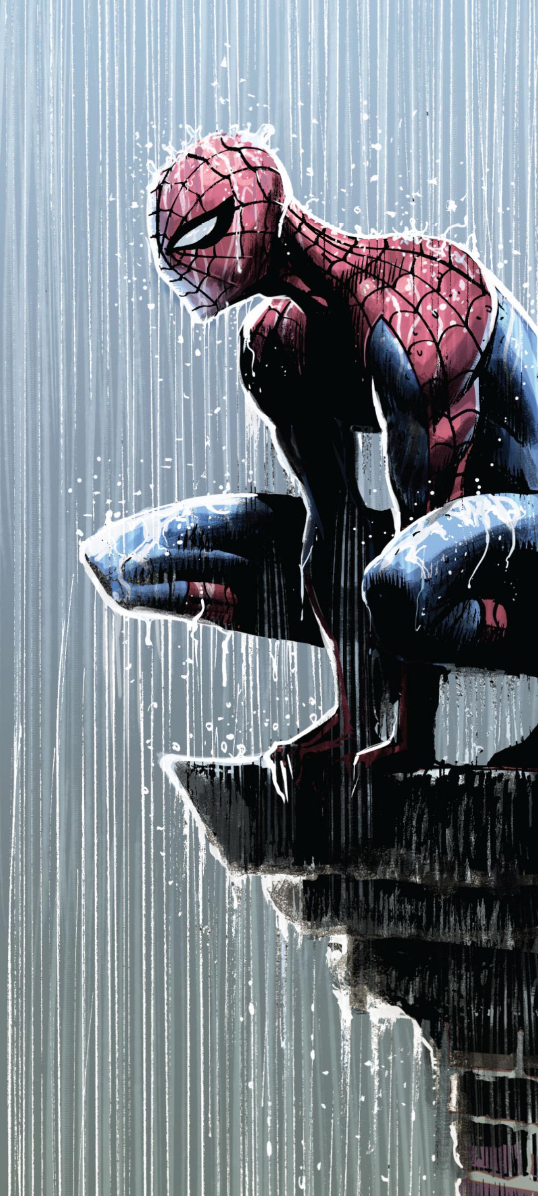 1080x2400 Spider Man Rain Wallpaper