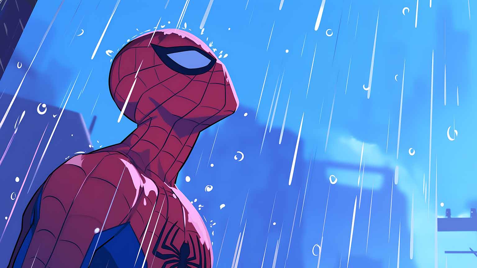 1536x864 Spider Man Rainy City Mood Desktop Wallpaper
