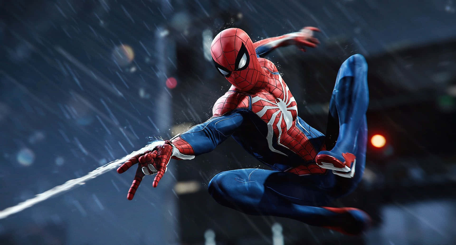 1920x1033 Download Marvel Ps4 Spiderman Web Shooting In The Rain Wallpaper