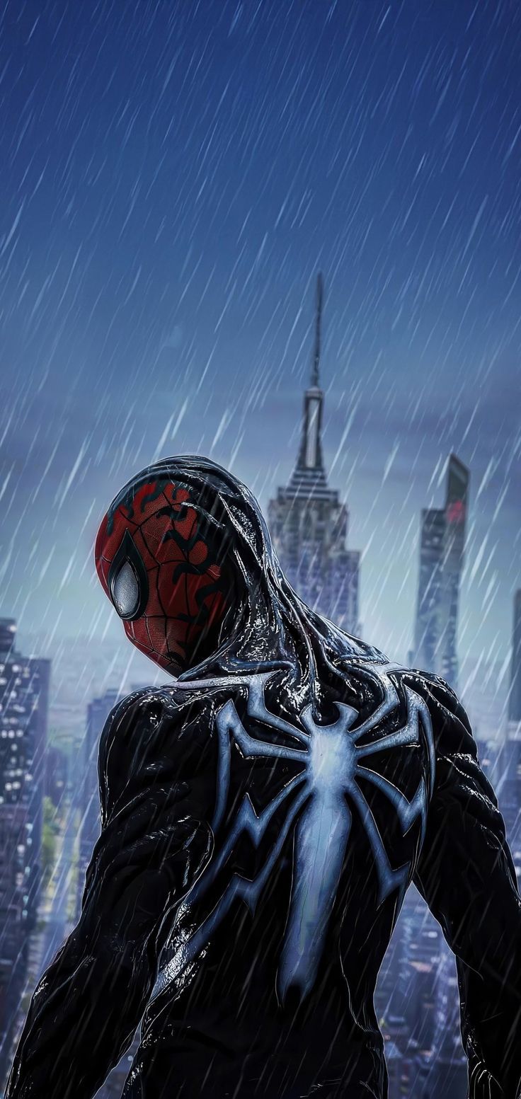 736x1553 Spiderman Posing In The Rain. Spiderman Standing In Rain, Spiderman Rain Wallpaper, Spider Man Wallpaper