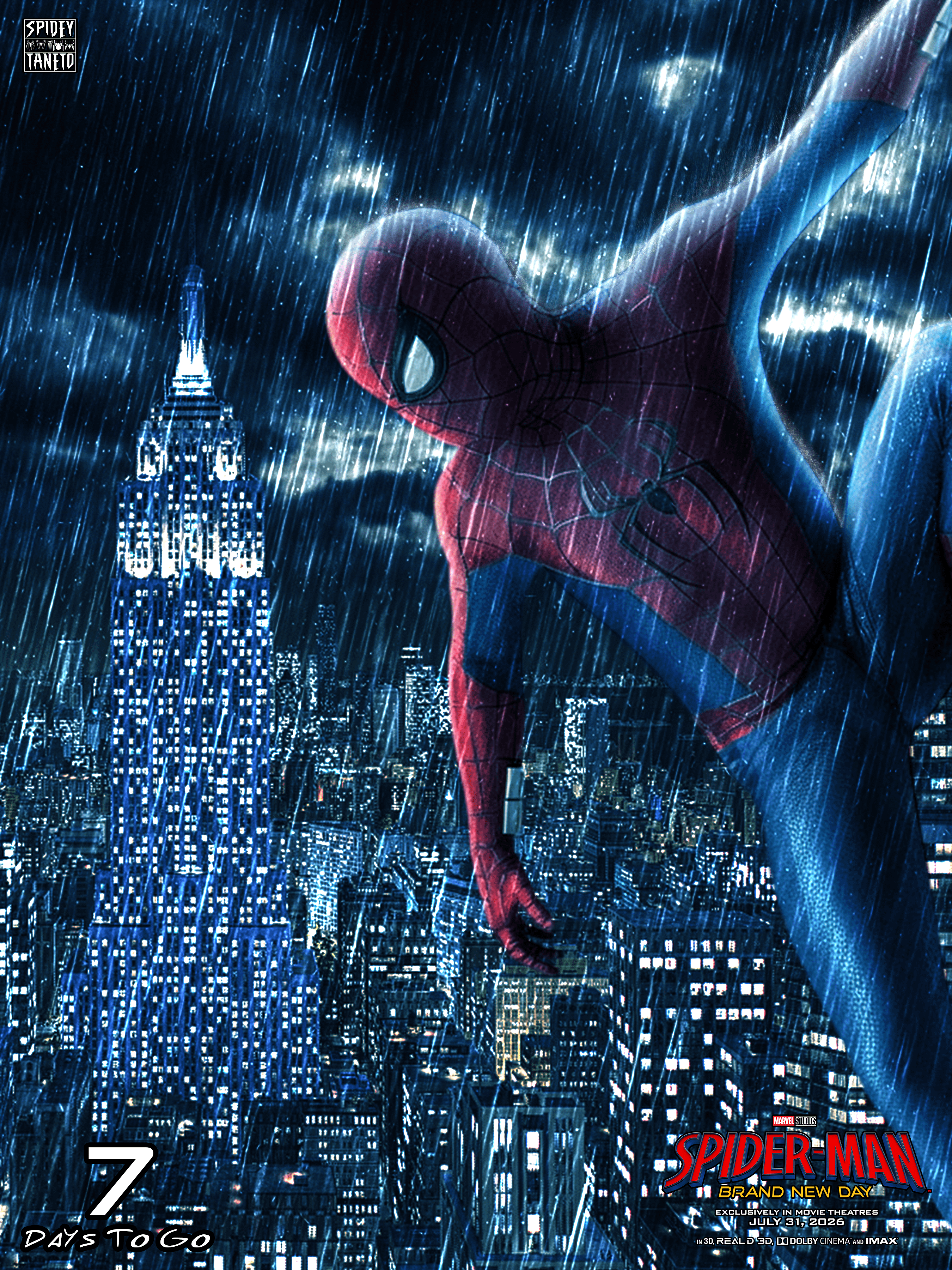 2700x3600 Days to go! Here's a poster of Spidey in the rain! Edit by Me!