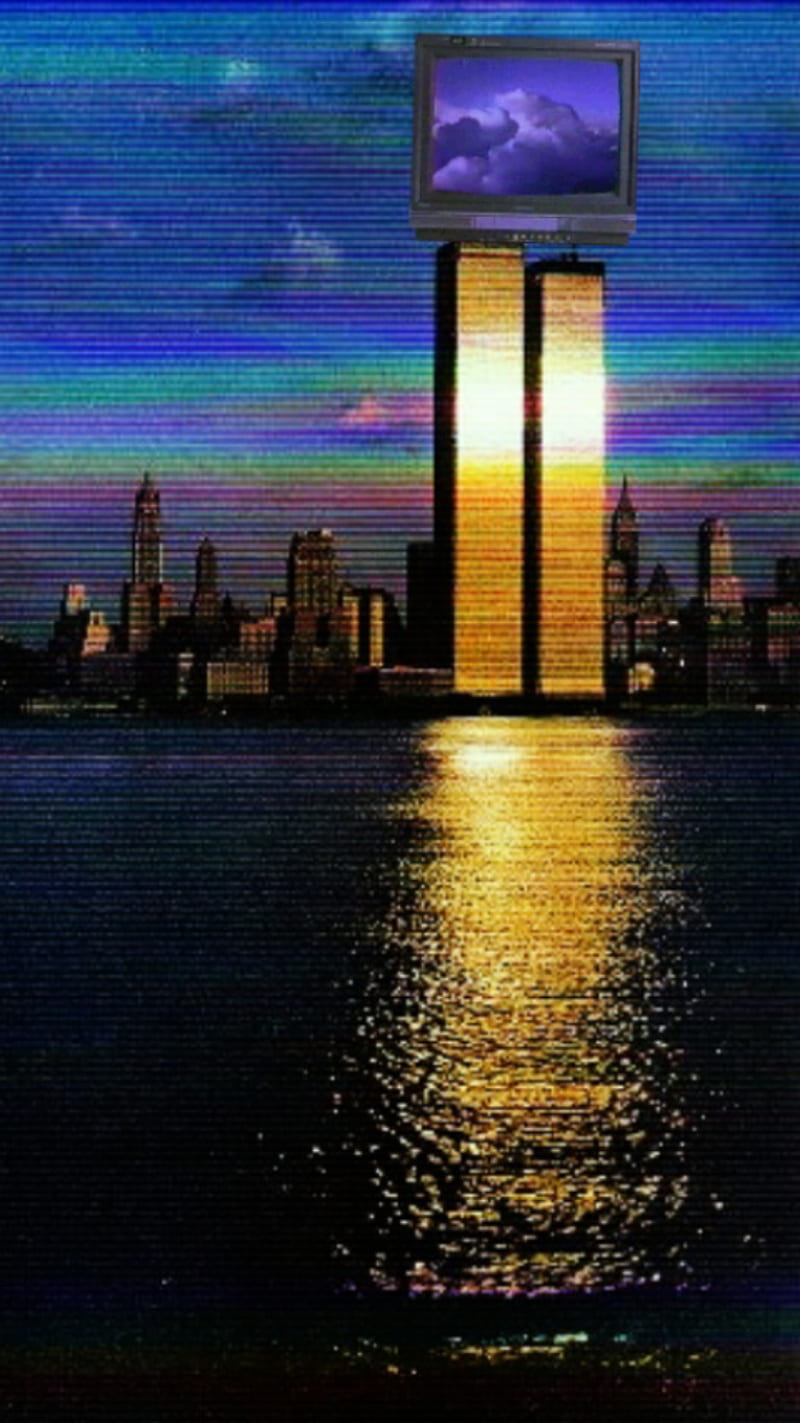 800x1423 Vaporwave, 1990s, 90s, new york, skyline, twin towers, world trade, HD phone wallpaper
