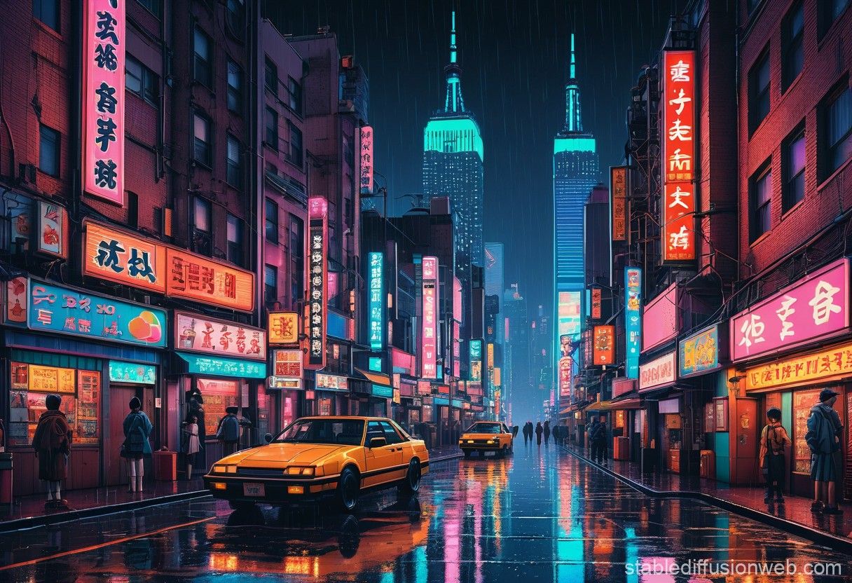 1216x832 Rainy New York City in 90s Anime Style. Stable Diffusion Online