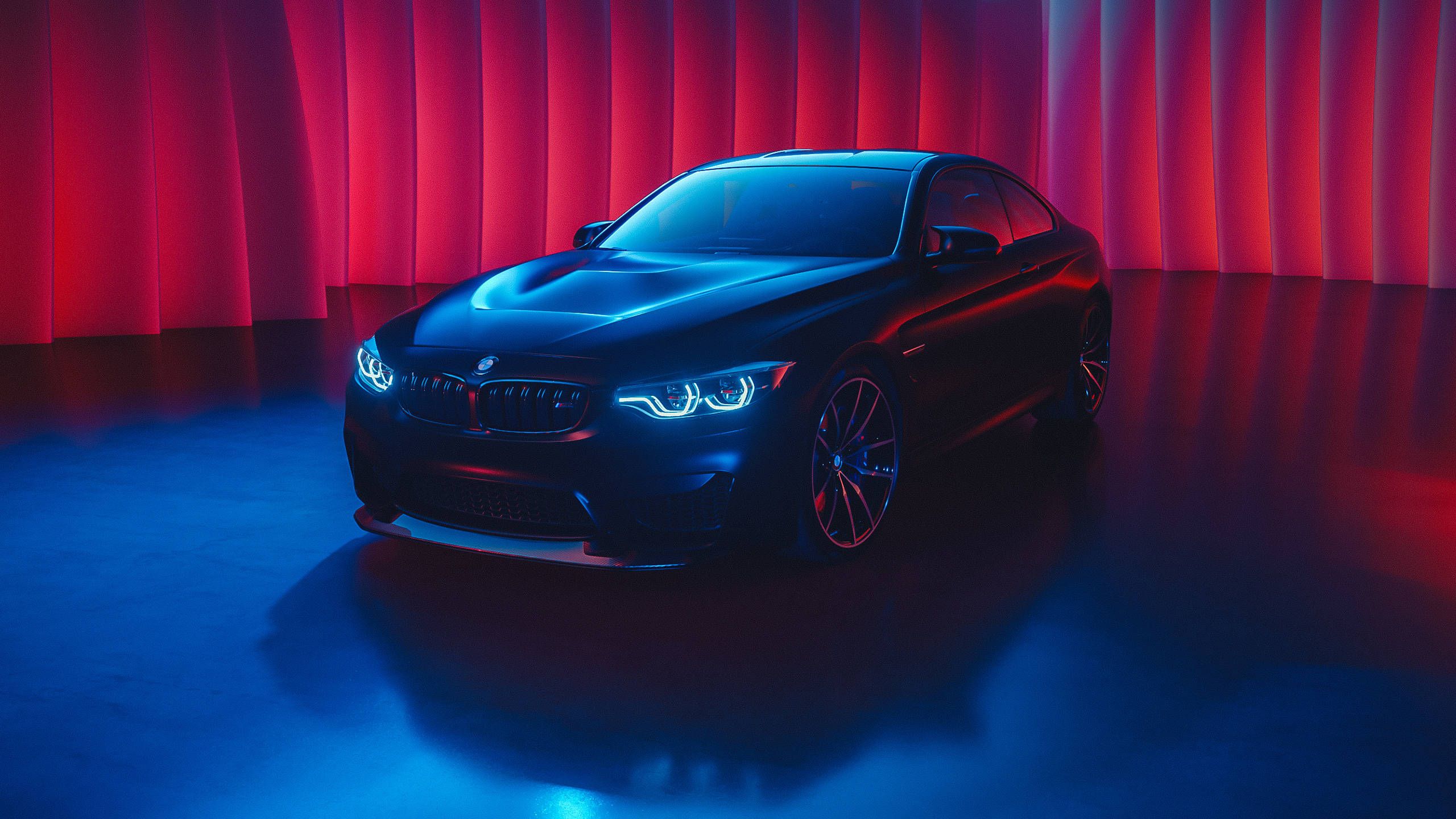 2560x1440 Download Black BMW M In Neon Lights Wallpaper