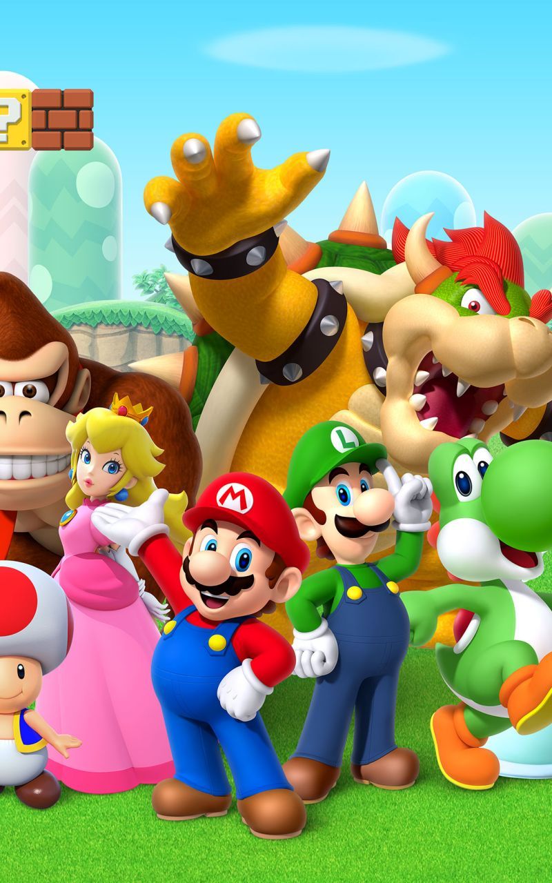 800x1280 Phone wallpaper: Video Game, Super Mario Bros, Bowser, Yoshi, Luigi, Mario, Princess Peach 1187430