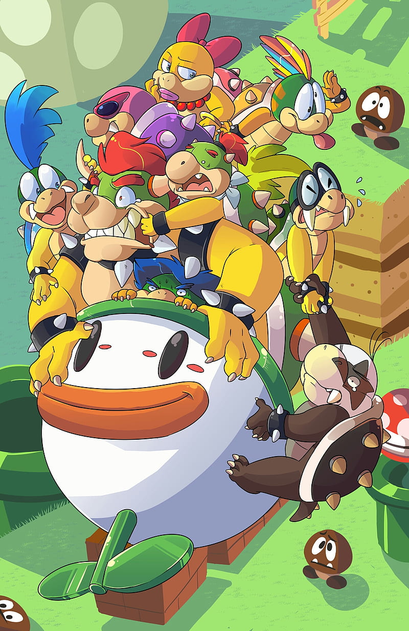 800x1234 Bowser And Kooplings, bowser jr, koopa, koopa king, mario, nintendo, super mario, HD phone wallpaper