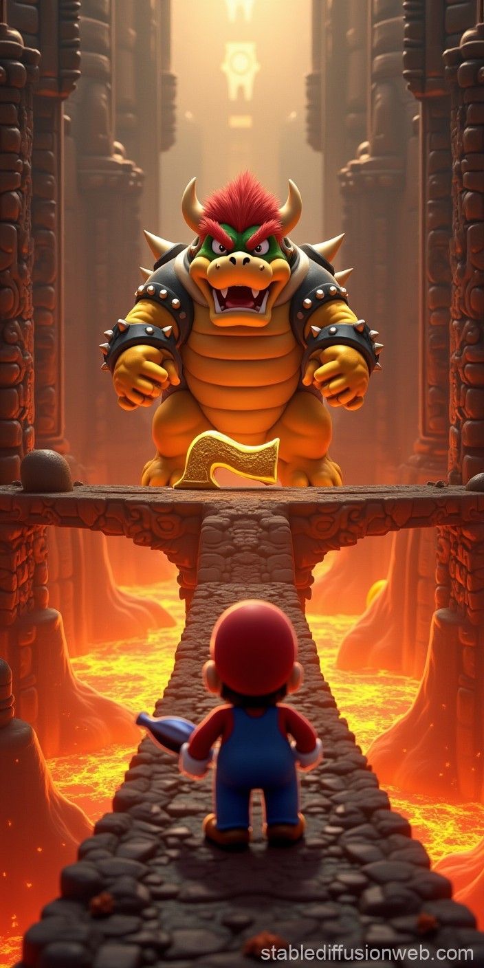 704x1408 Mario Bros in Bowser's Castle Final Level. Stable Diffusion Online