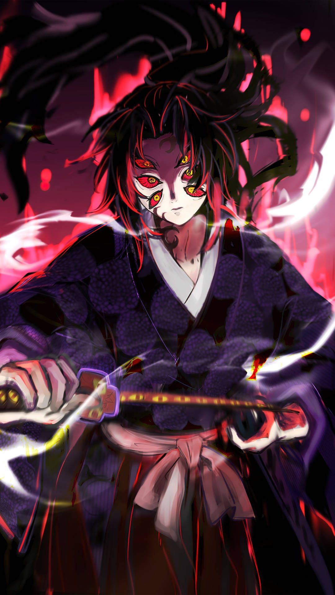 1080x1920 Download Immersing in the Demon Slayer World canvas of Kokushibo, the Upper Moon Two of the Twelve Kizuki Wallpaper