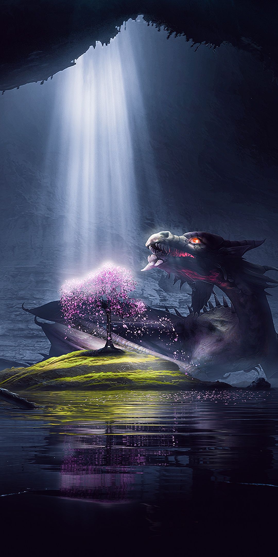 1080x2160 Dragon Wallpaper 4K, Cave, Mythical, Enchanted