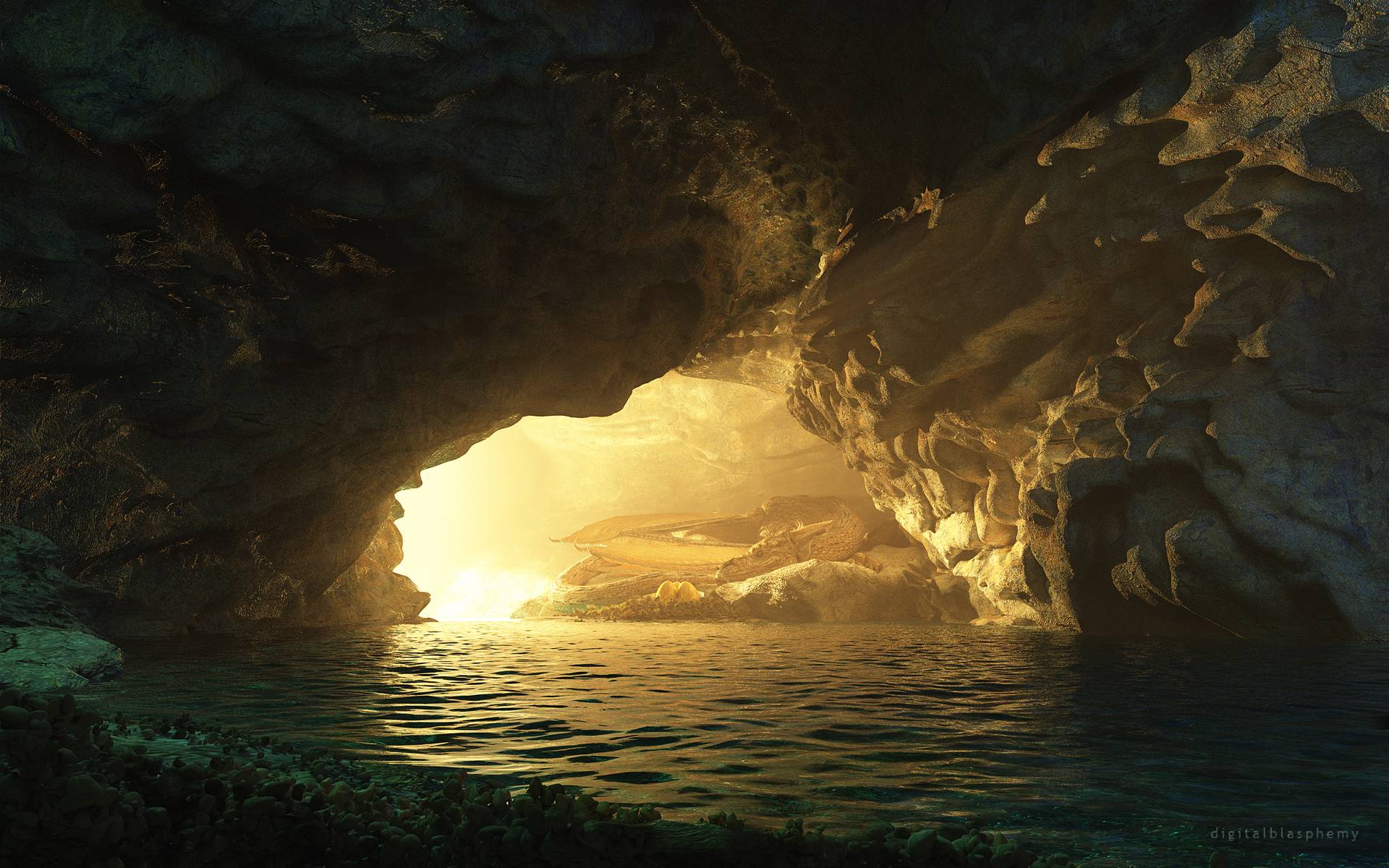 1920x1200 cave, Light, Dragon, Sleep, Water, Fantasy Wallpaper HD / Desktop and Mobile Background