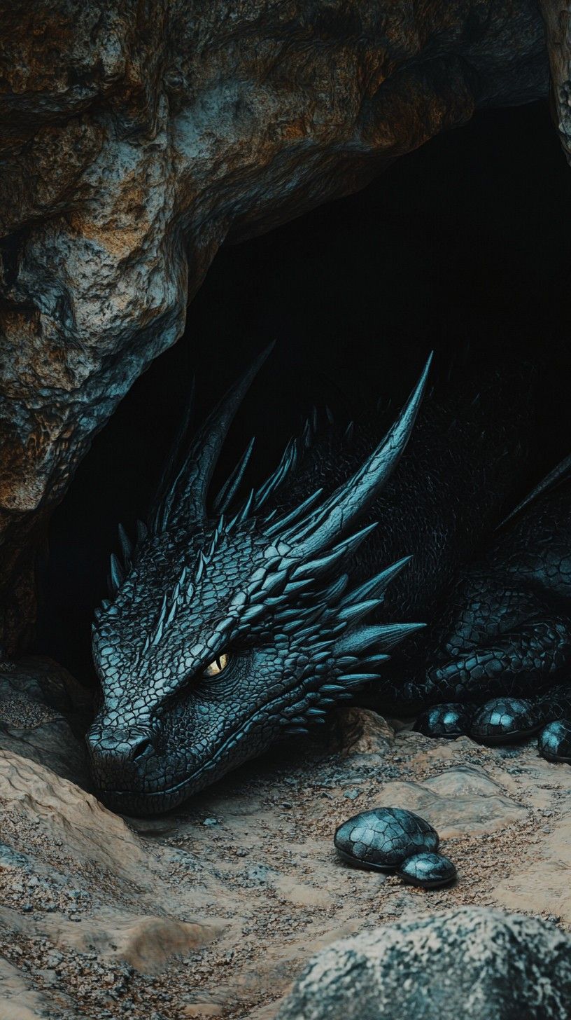 816x1456 Download Mysterious cave dragon Image, Cave, Blue