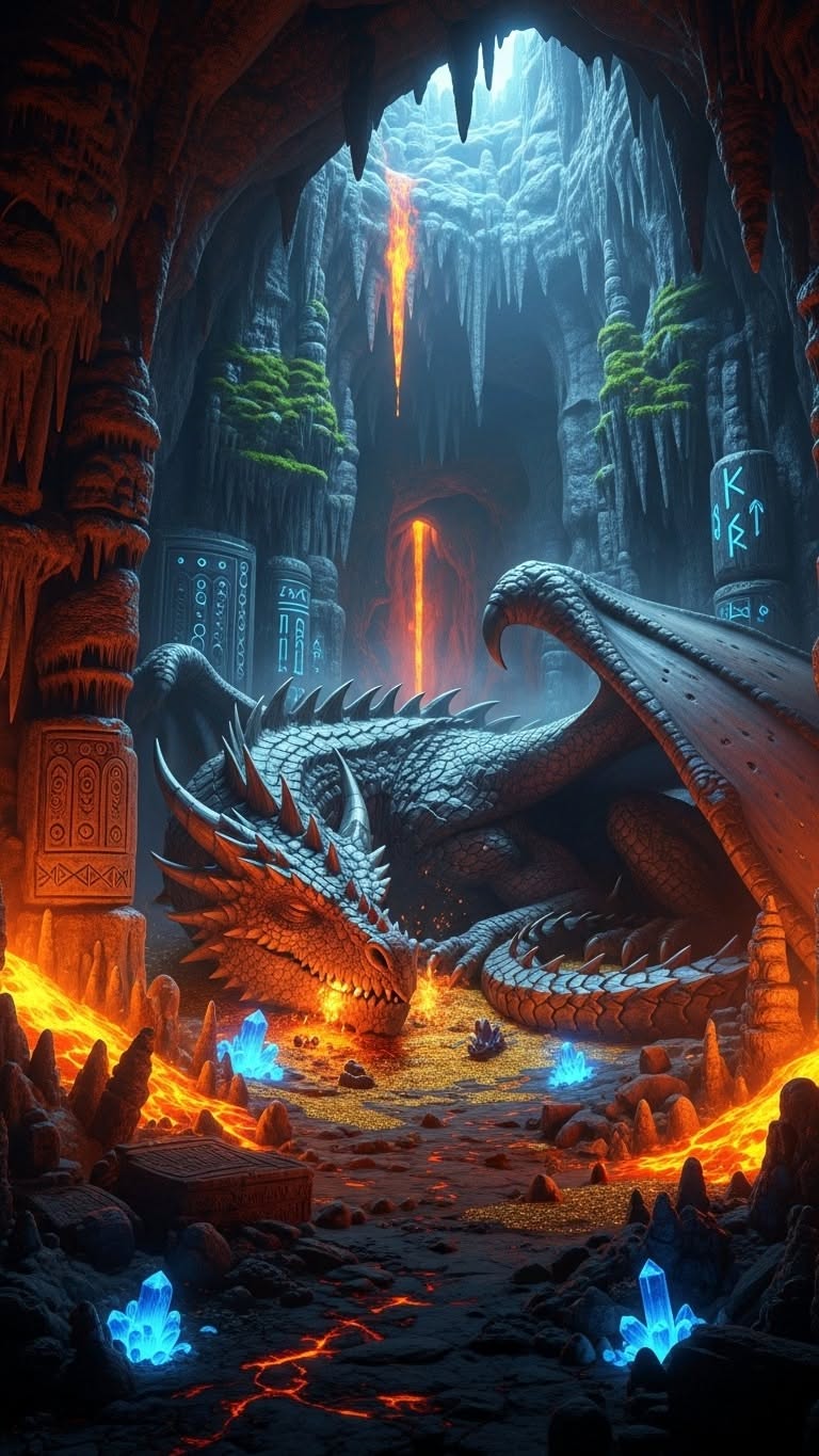 768x1365 Dragon Cave Wallpaper 4k