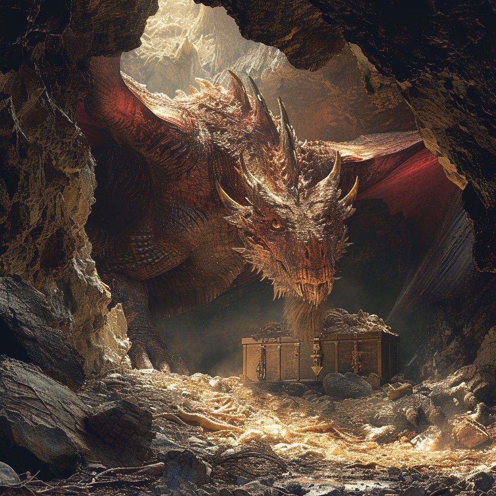 1024x1024 Download Dragon Cave Guardian Image, Cave, Treasure