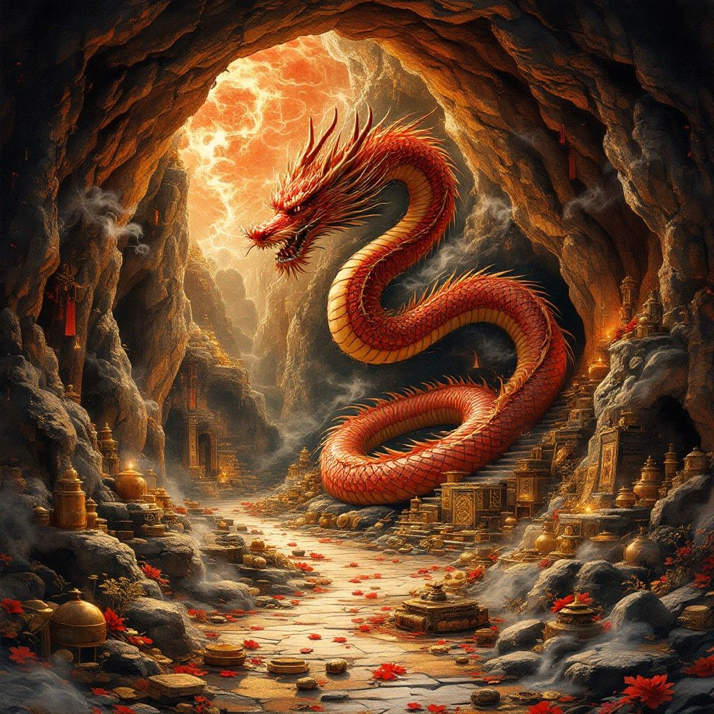 1024x1024 Download Dragon Guards Cave Image, Cave, Fantasy