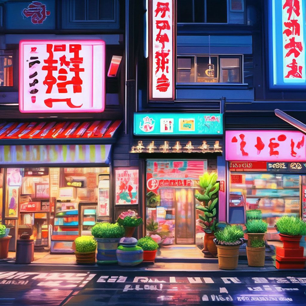 1024x1024 Anime background, anime wallpaper, best quality, anime, anime style, anime vibe, anime scene, retro store in Tokyo