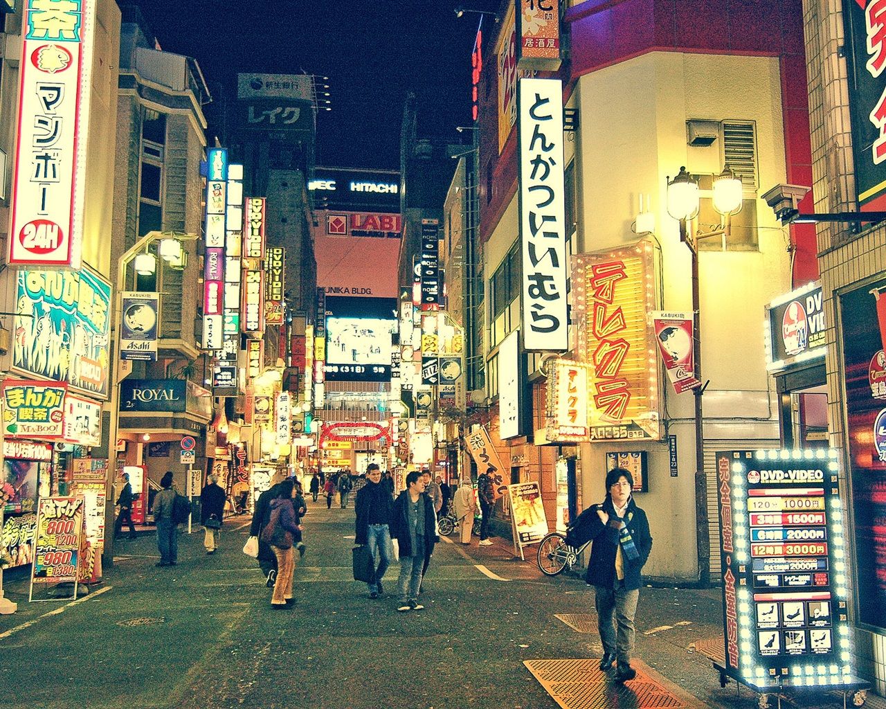 1280x1024 Wallpaper Japan, Tokyo, night, street, shops, people 1920x1200 Picture, Image
