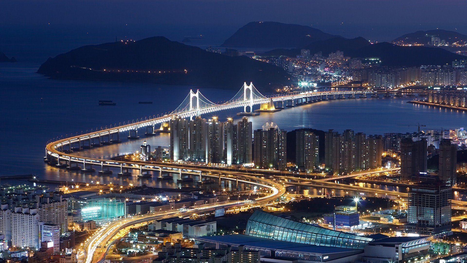 1920x1080 Download Gwangan Bridge South Korea Busan Man Made City HD Wallpaperx1080