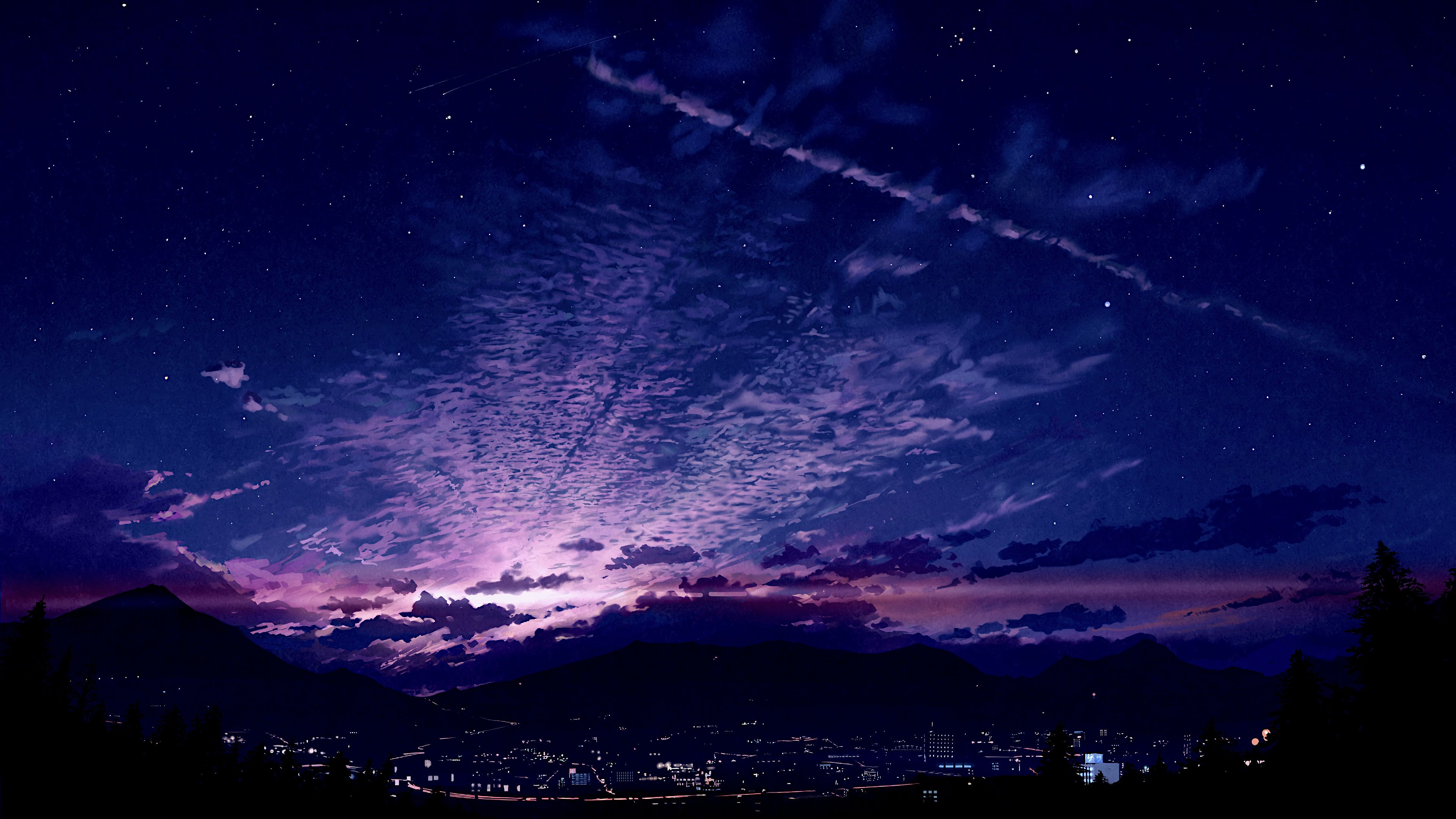 3840x2160 Purple Anime Scenery 4k Wallpaper