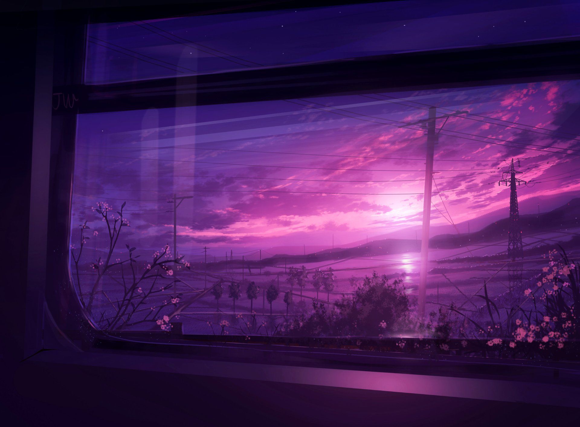 1920x1415 4K Ultra HD Anime Sunset Landscape by 画师JWx3101