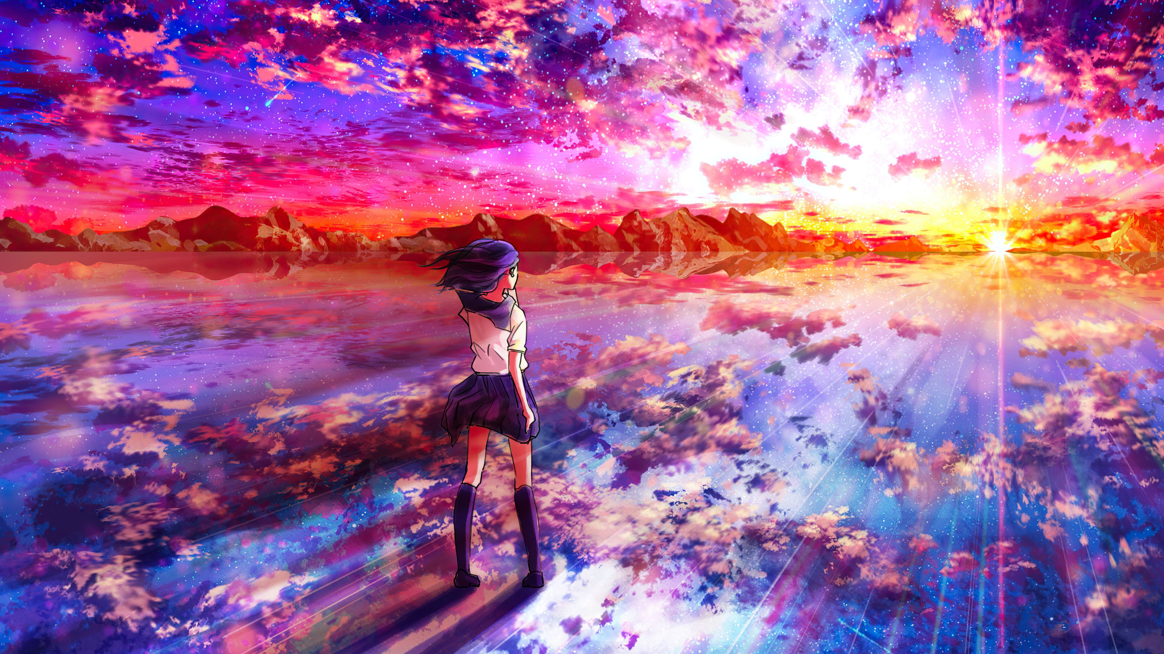 3840x2160 Wallpaper Anime, World, People in Nature, Purple, Paint, Background Free Image