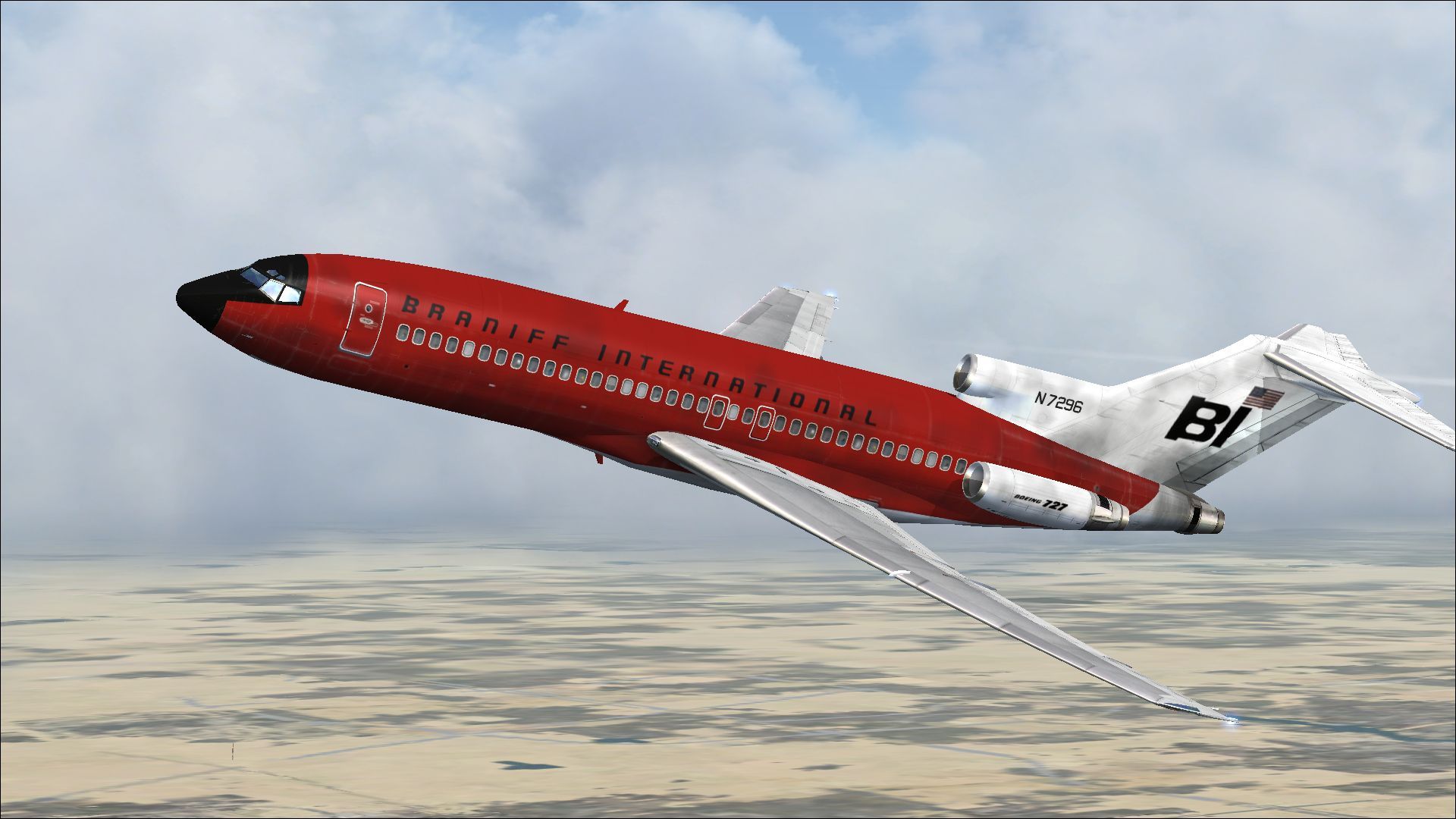 1920x1080 Braniff Boeing 727 100 Jellybean Red N7296
