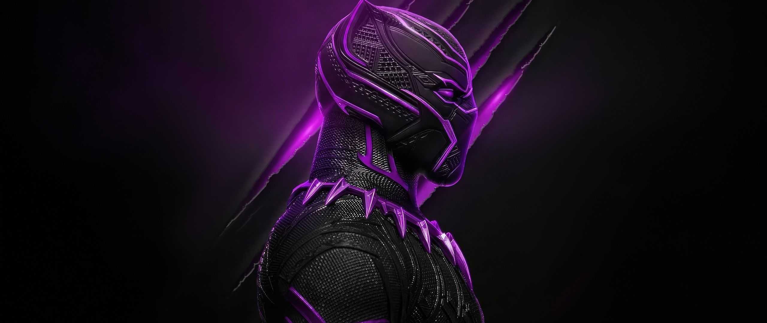 2560x1080 Black Panther Wallpaper 4K, Purple aesthetic, Dark background