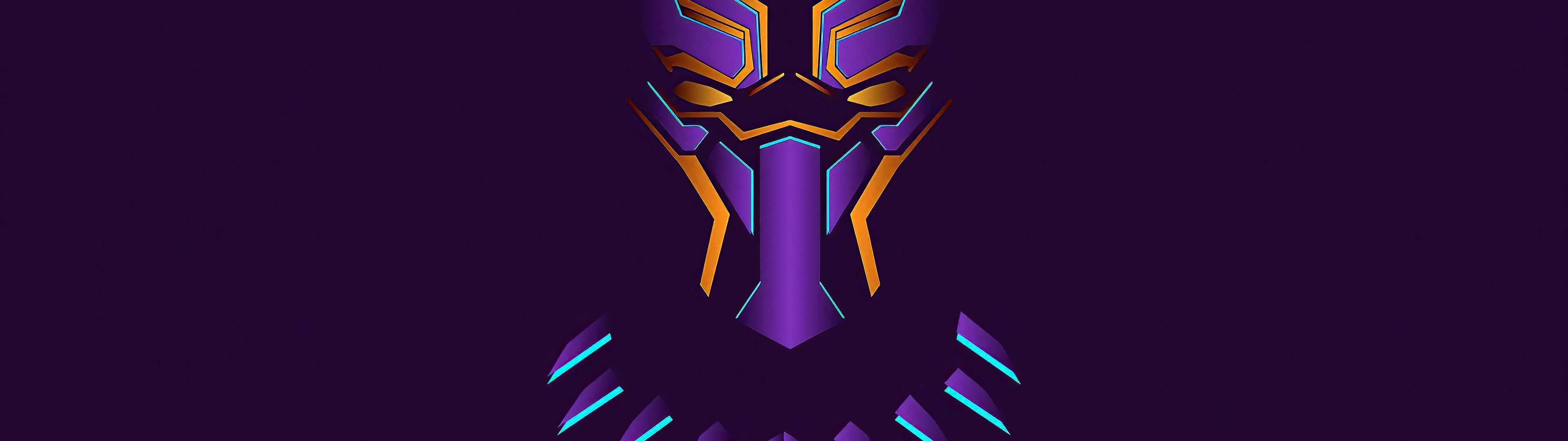 3840x1080 Black Panther Wallpaper 4K, Purple background, Minimal art