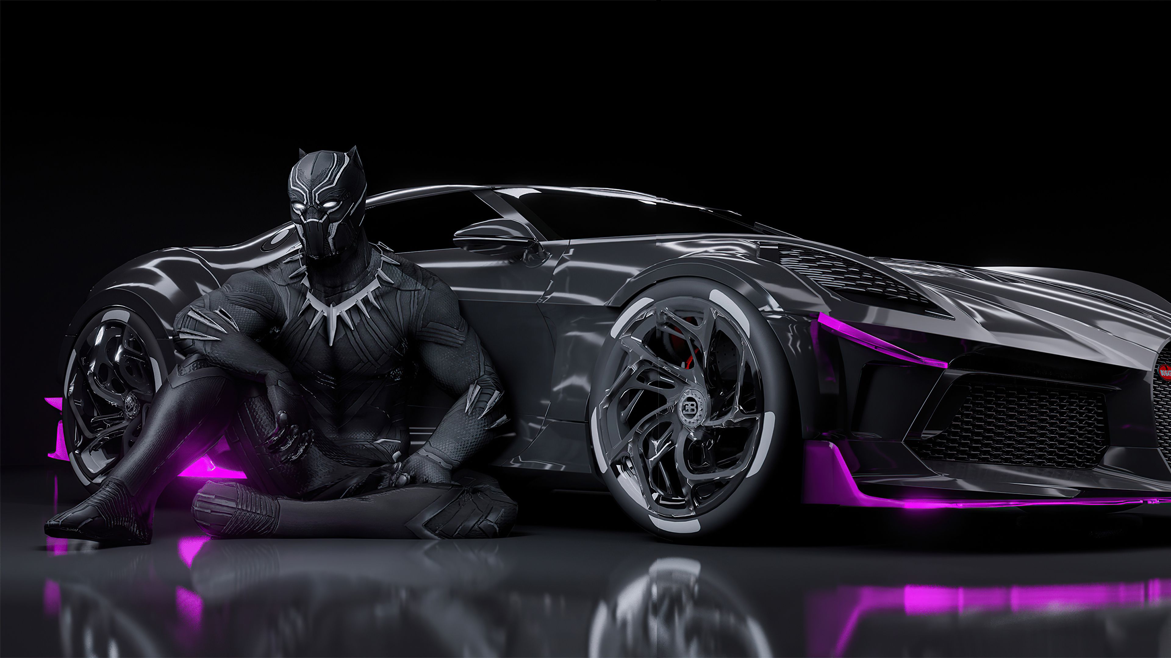 3840x2160 Black Panther Is Sitting In Car Background 4K HD Black Panther Wallpaper