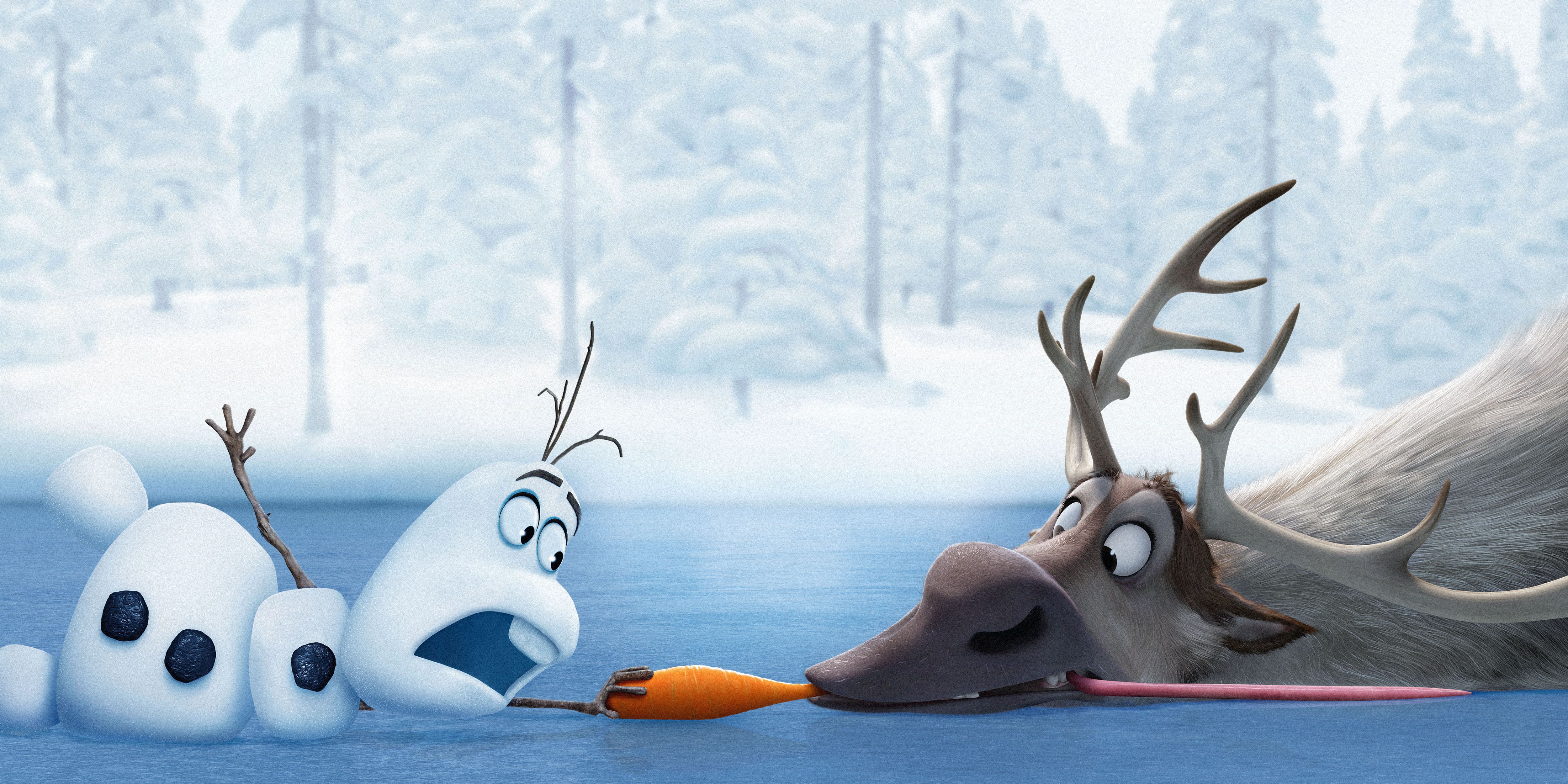 5000x2500 Charming 4K Ultra HD Wallpaper of Sven and Olaf from Frozenx2500